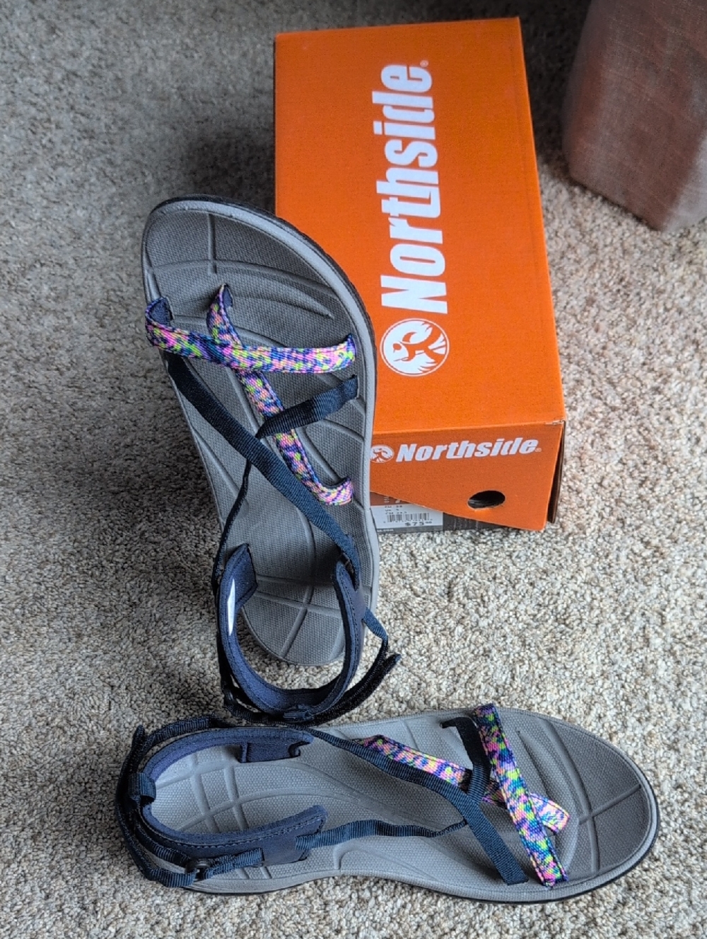 Northside Navy Gray Sandals with Multicolor Woven Straps
